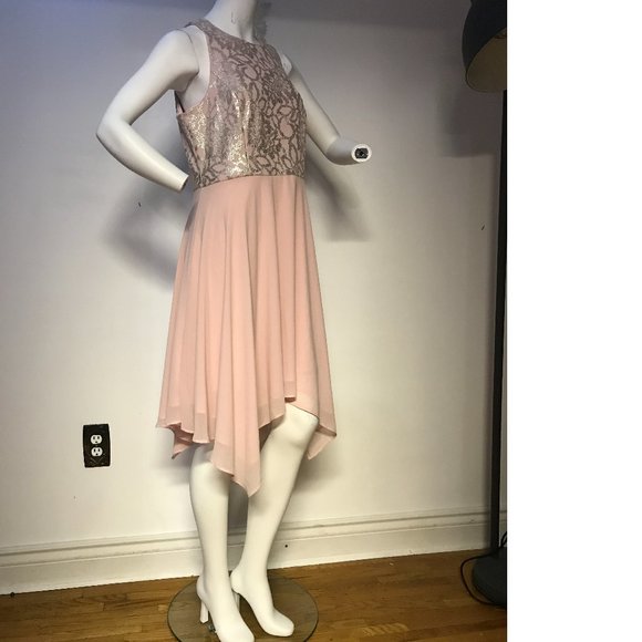 Le Chateau Blush Pink Rose Gold Champagne Fit Flare Prom Wedding summer dress - Picture 1 of 6